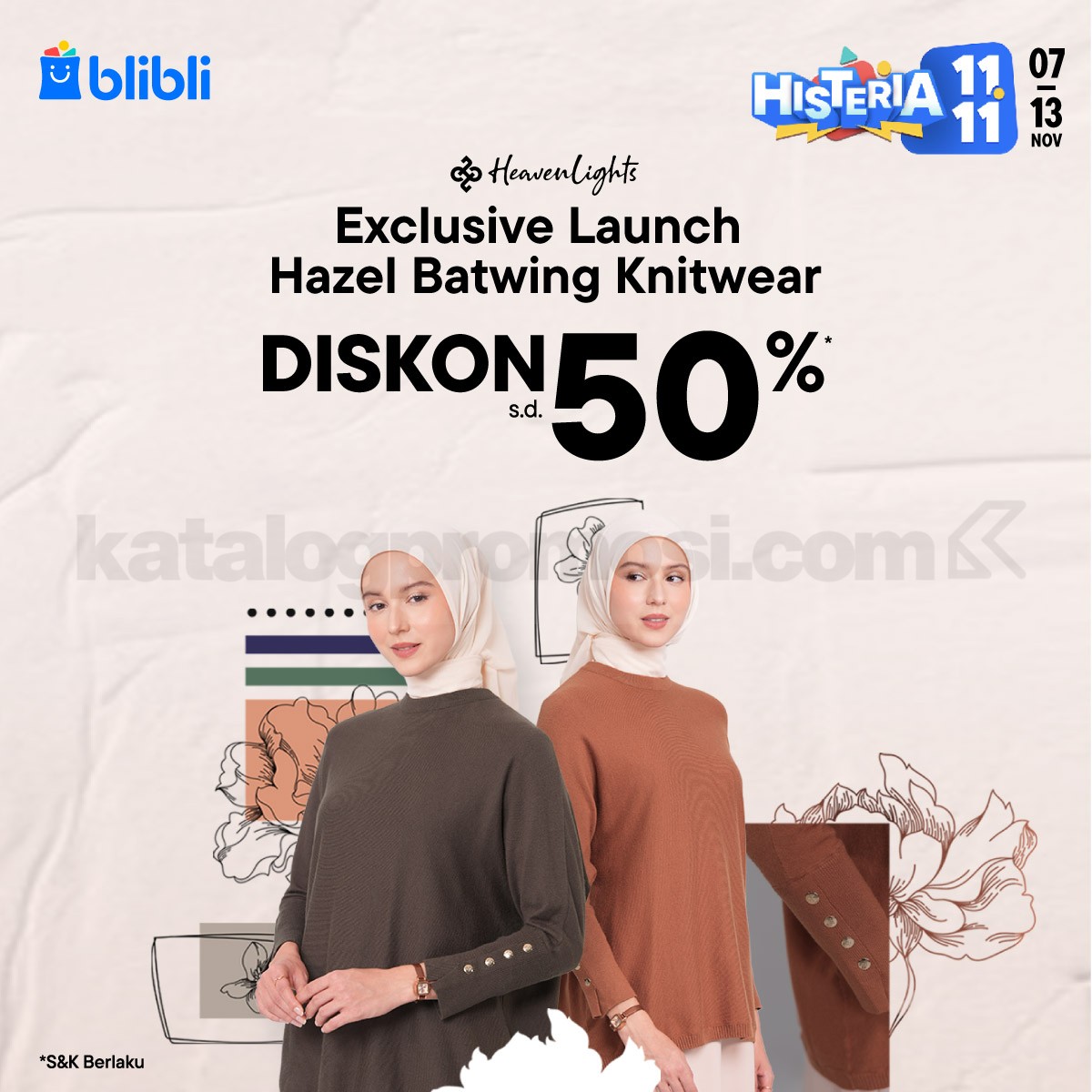 Promo Heaven Lights Exclusive Launch Hazel Batwing Knitwear Diskon 50% di Blibli! 