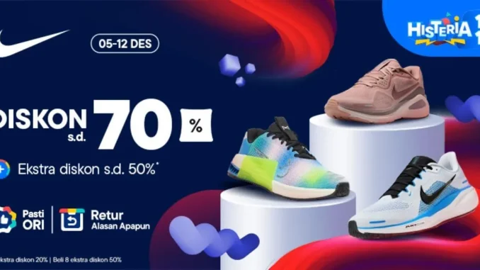 Promo NIKE Diskon hingga 70% + Ekstra 50% di Blibli 12.12