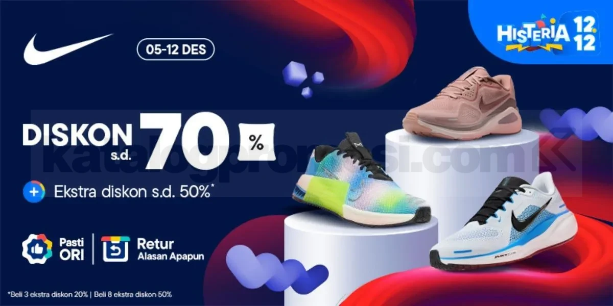 Promo NIKE Diskon hingga 70% + Ekstra 50% di Blibli 12.12