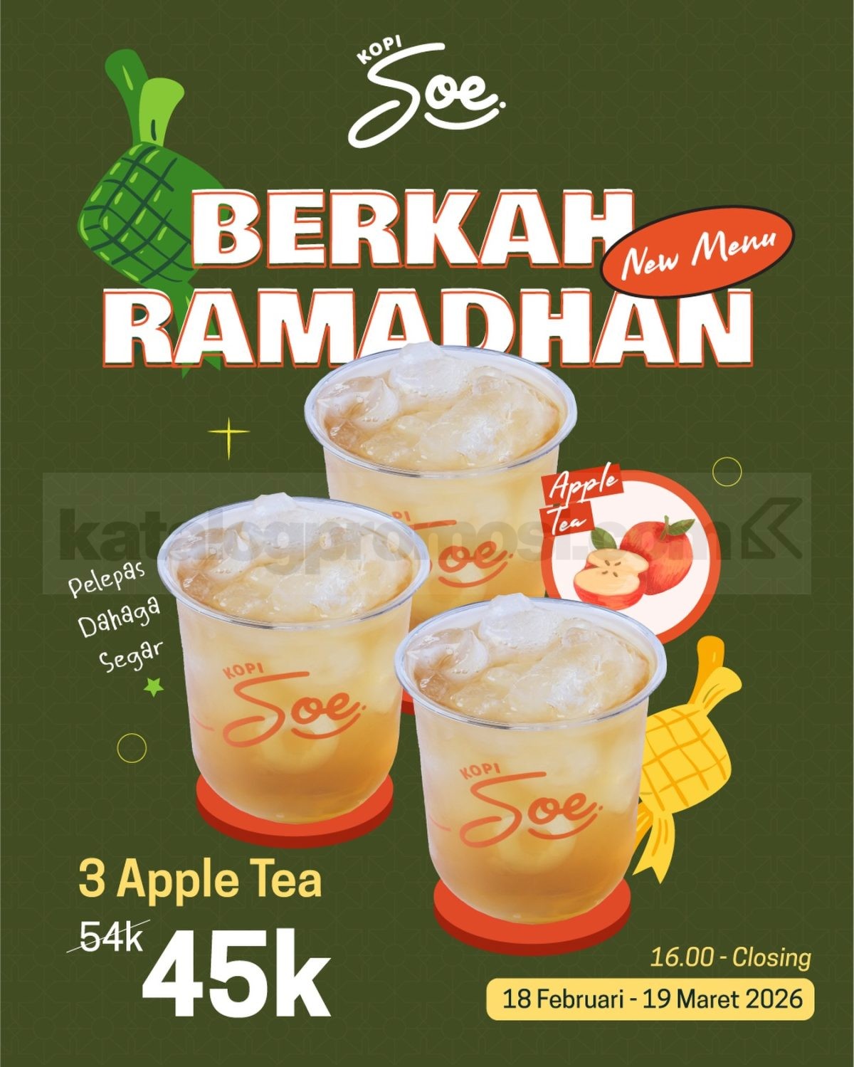 Promo Kopi Soe NEW! Paket Ramadhan Apple Tea Rp. 45.000 Promo Kopi Soe Paket Ramadhan Apple Tea Rp. 45.000 untuk 3 minuman berbuka
