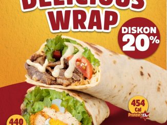 Promo Fiesta Steak Chicken Caesar Wrap dan Beef Wrap diskon 20% dengan pembelian menu steak