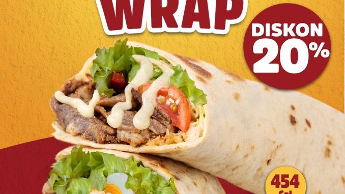 Promo Fiesta Steak Chicken Caesar Wrap dan Beef Wrap diskon 20% dengan pembelian menu steak