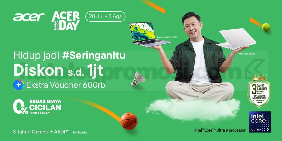 Promo Acer Day Blibli Laptop Diskon hingga Rp. 1 Juta Promo Acer Day Blibli Laptop Diskon hingga Rp. 1 Juta dengan voucher hingga Rp. 600 ribu dan cicilan 0%.