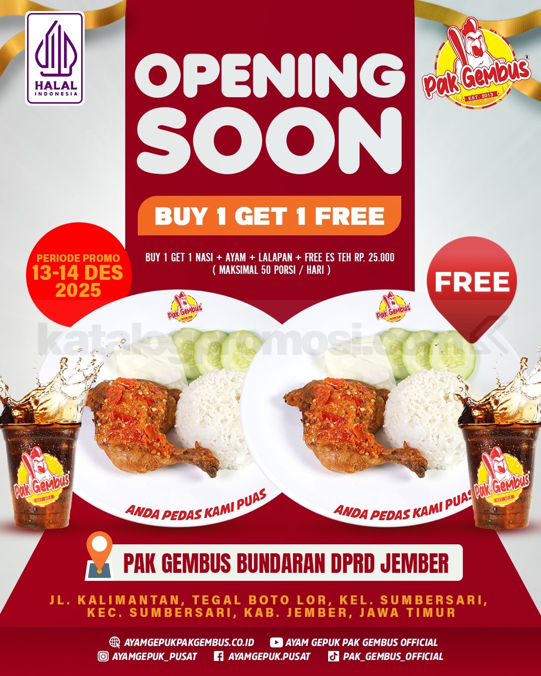 Promo Ayam Gepuk Pak Gembus Opening Jember Buy 1 Get 1 Promo Ayam Gepuk Pak Gembus Opening Jember Buy 1 Get 1 paket nasi ayam es teh
