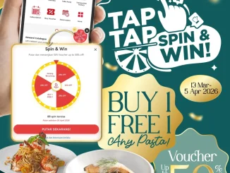 Promo Bakerzin Tap Tap Spin & Win Buy 1 Free 1 Pasta dan voucher hingga 50% via Boga App