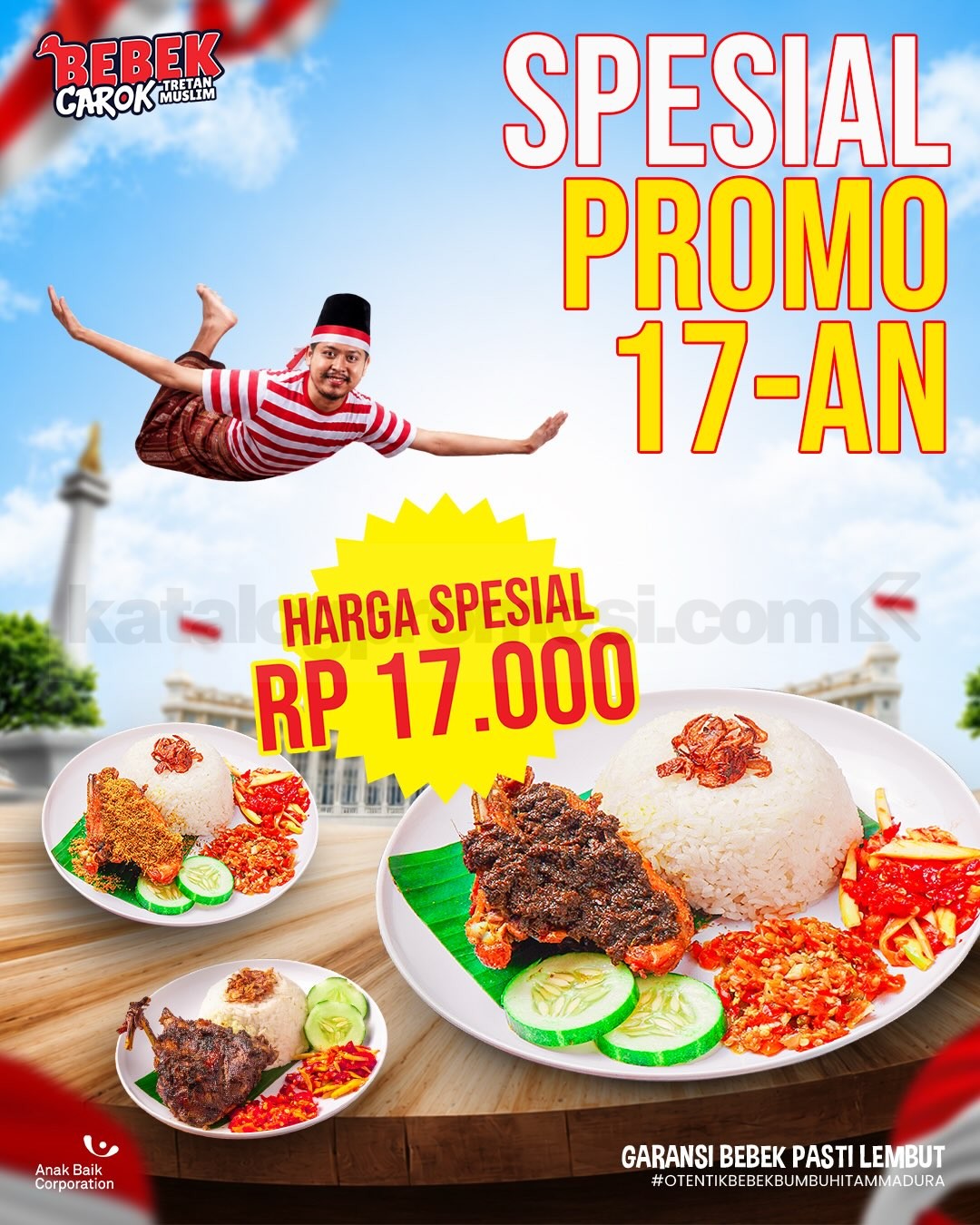 Promo Bebek Carok Merdeka Harga Spesial Rp 17.000 Promo Bebek Carok Merdeka Harga Spesial Rp 17.000 untuk tiga pilihan menu bebek sedang.