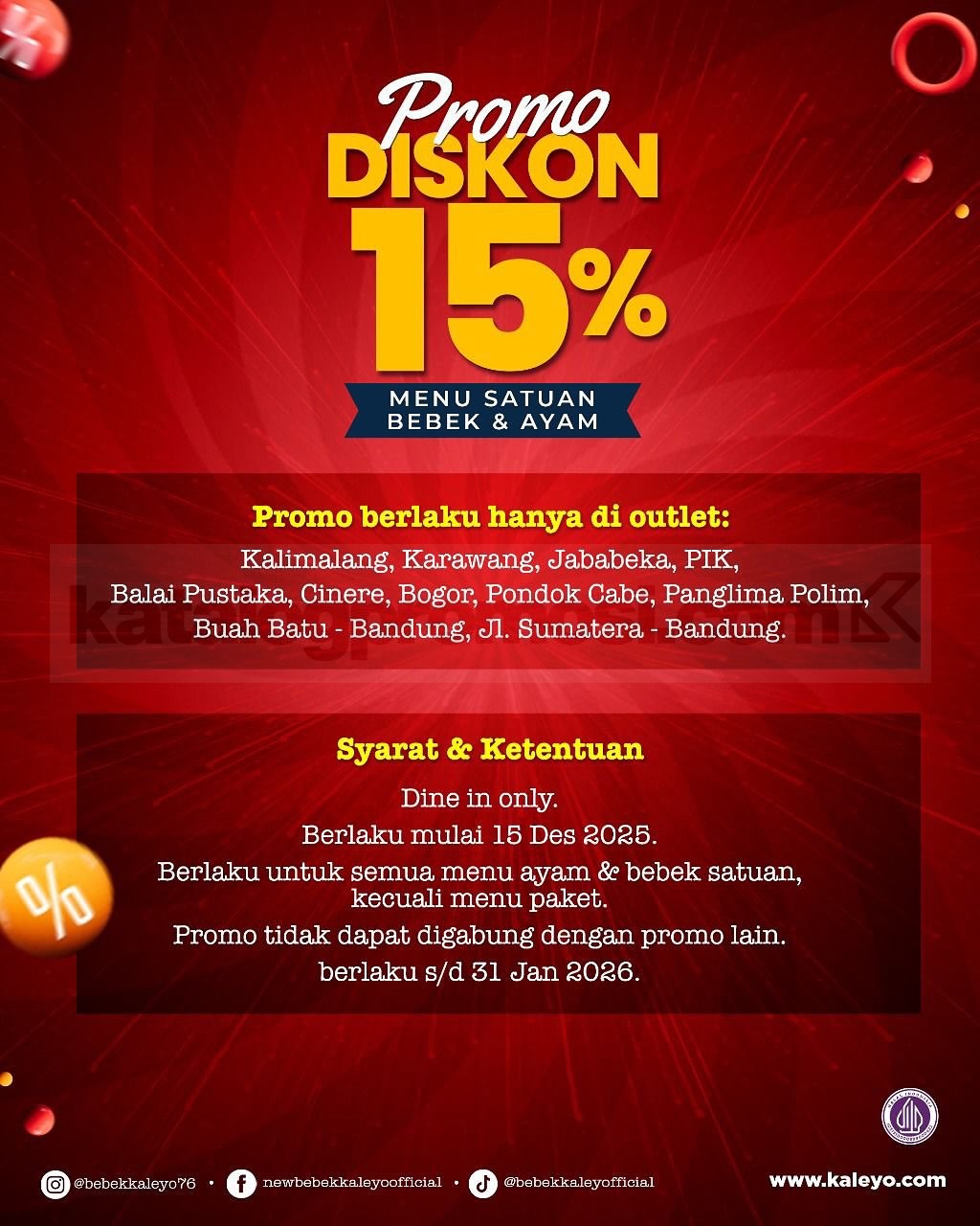 Promo Bebek Kaleyo Diskon 15% Menu Bebek & Ayam Favorit Promo Bebek Kaleyo Diskon 15% Menu Bebek & Ayam Favorit 1