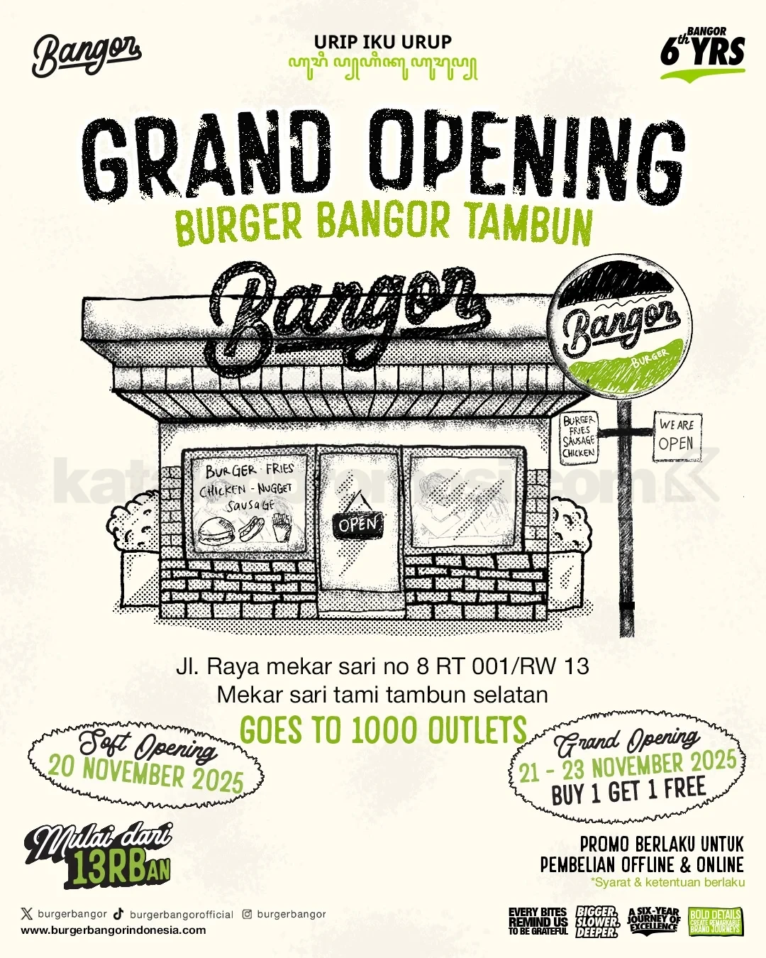 Promo Burger Bangor Grand Opening Buy 1 Get 1 Free Promo Burger Bangor Grand Opening Buy 1 Get 1 Free di Tambun, Grand Wisata, dan Renon
