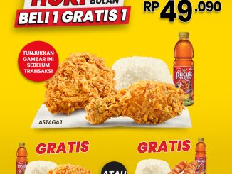 Promo CFC Hoki Awal Bulan Beli 1 Gratis 1 berlaku 1–5 Desember 2025 untuk Paket Astaga 1 dengan bonus Astaga 2 atau 3.