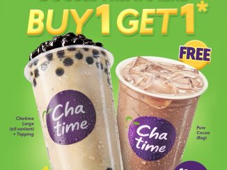 Promo Chatime 12.12 Beli 1 Gratis 1 untuk pembelian Chatime Large all variant dengan topping dan bonus Pure Cocoa Regular periode 10–12 Desember 2025.