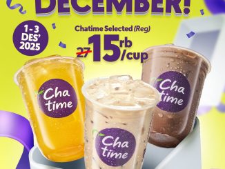 Promo Chatime Reguler Favorit Mulai Rp. 15.000 berlaku 1–3 Desember 2025 untuk Milk Tea, Mango Green Tea, dan Pure Cocoa.