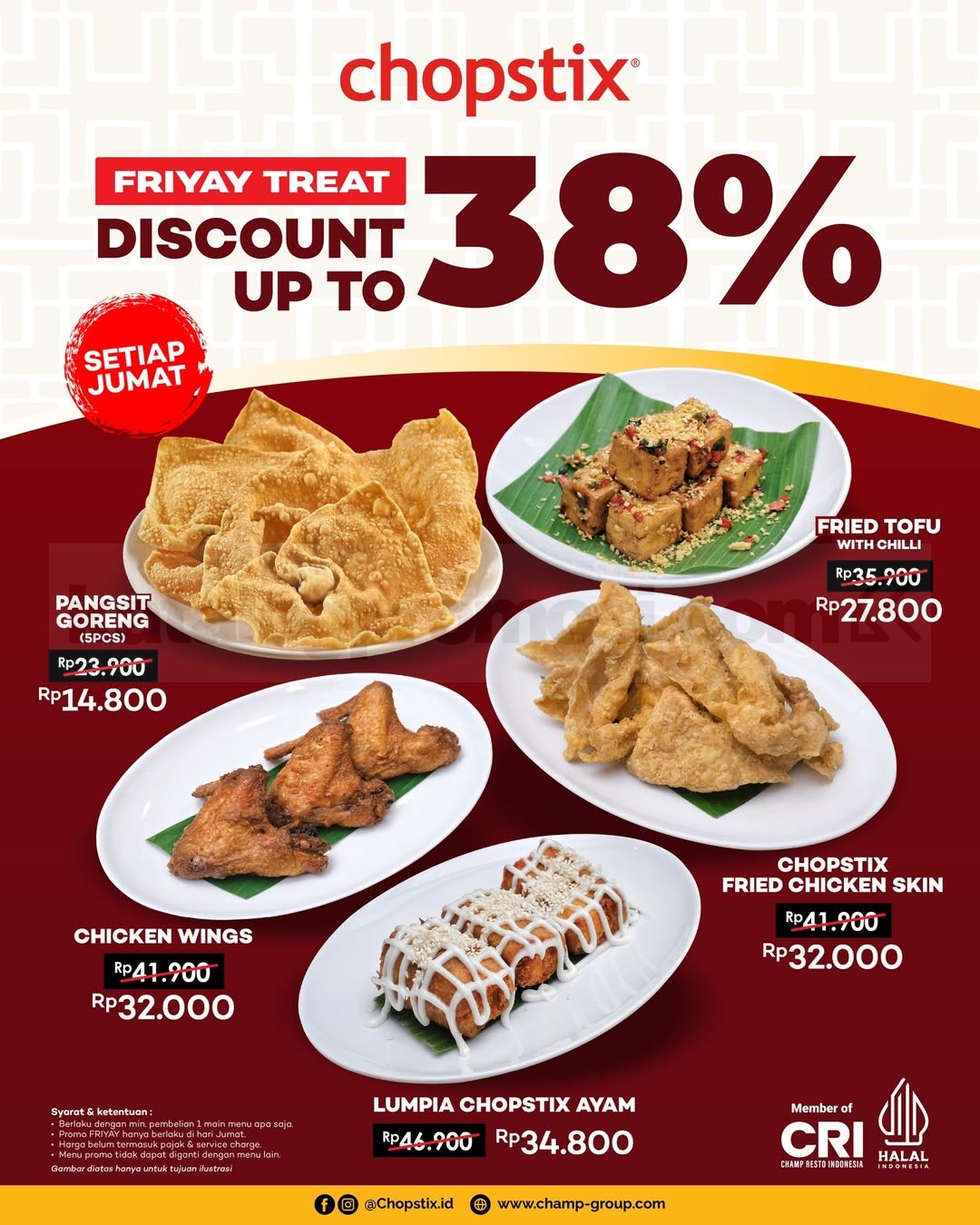 Promo Chopstix Friyay Treat Discount Up To 38% Promo Chopstix Friyay Treat Discount Up To 38% camilan hemat mulai Rp14.800 tiap Jumat di seluruh outlet