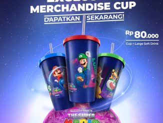 Promo Cinépolis Super Mario Galaxy Merchandise Cup Rp. 80.000 dengan large soft drink