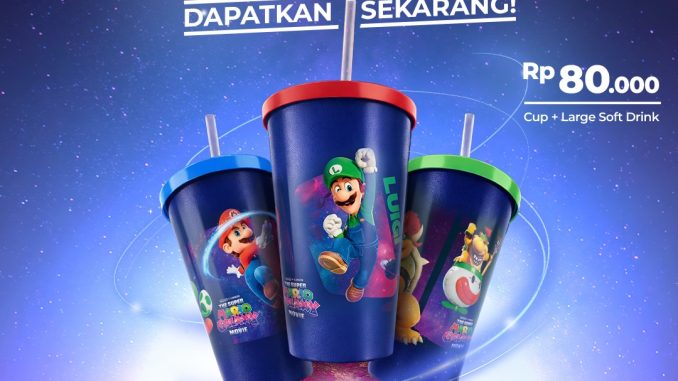 Promo Cinépolis Super Mario Galaxy Merchandise Cup Rp. 80.000 dengan large soft drink