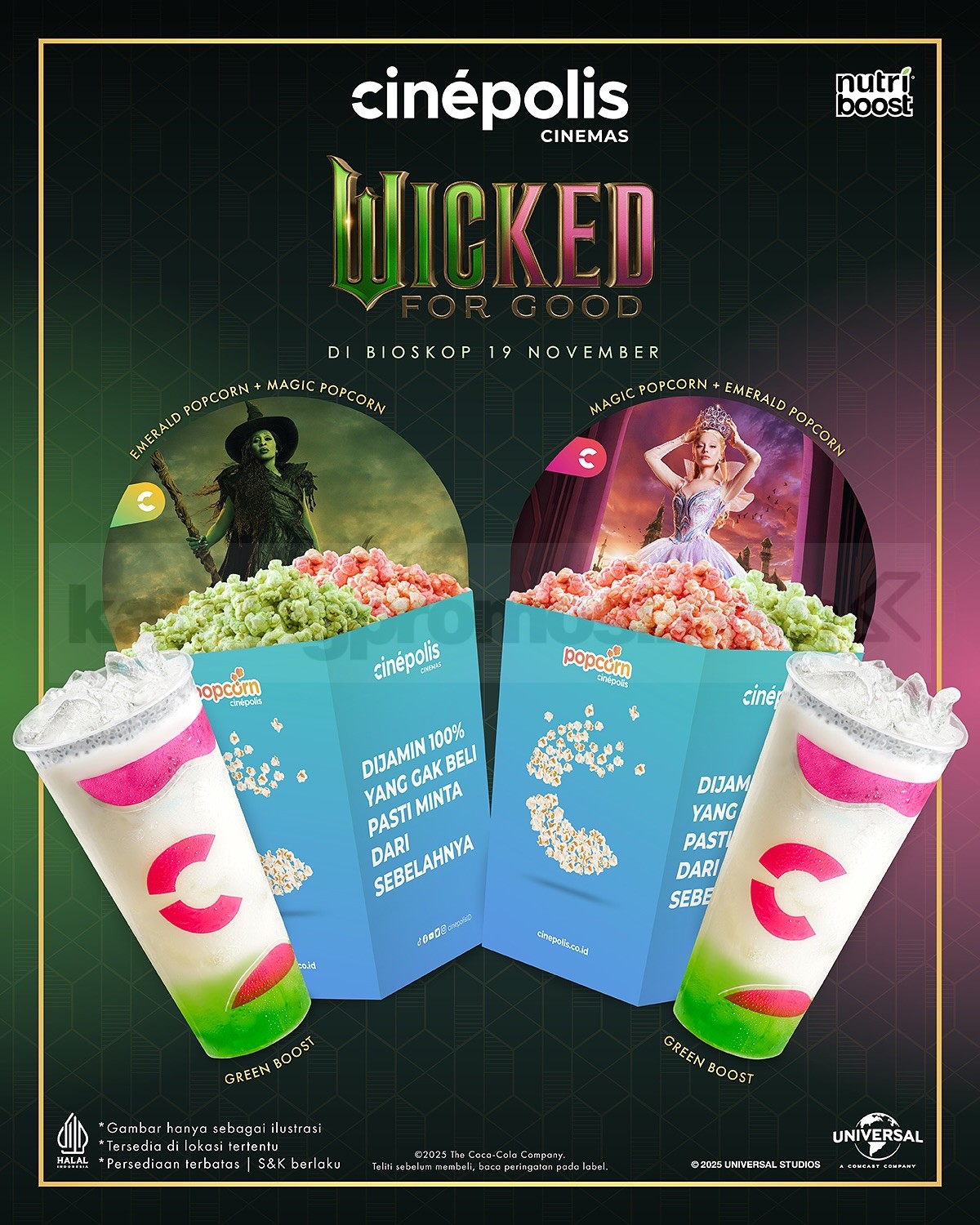 Promo Cinépolis Wicked Theme Menu mulai Rp.85.000 Promo Cinépolis Wicked Theme Menu mulai Rp.85.000 popcorn dan minuman Green Boost di lokasi tertentu