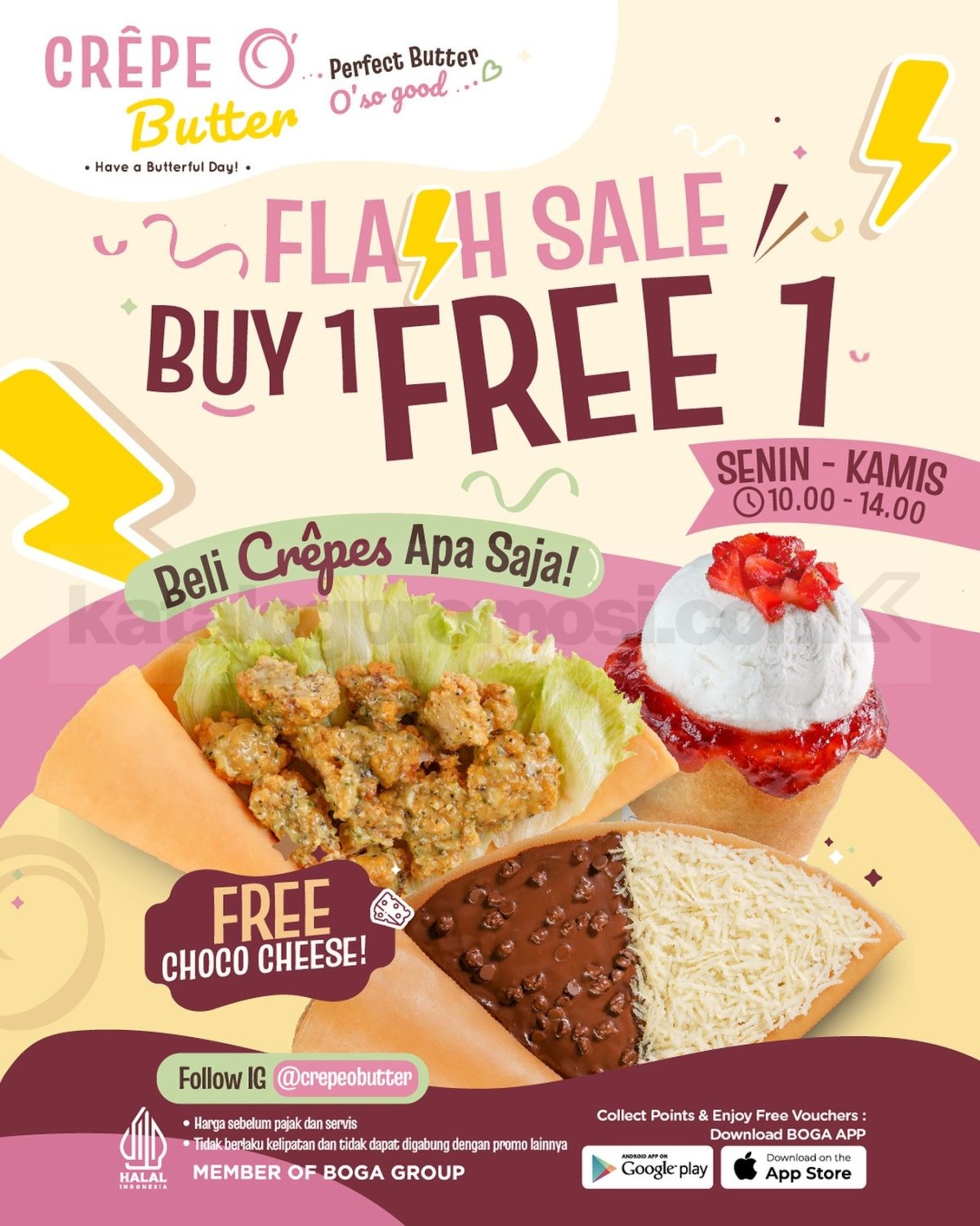 Promo CRÊPE O’ BUTTER x BRI Weekend Surprise cuma Rp. 10.000 Promo Crepe O’ Butter x BRI semua crêpes Rp. 10.000 setiap Jumat–Minggu di Plaza Blok M selama Desember 2025.
