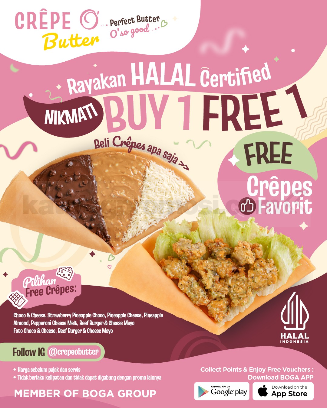 Promo Crêpe O’Butter HALAL Certified Buy 1 Free 1 Promo Crêpe O’Butter HALAL Certified Buy 1 Get 1 Free berlaku 17–23 November 2025 di Plaza Blok M untuk merayakan sertifikasi HALAL resmi Crêpe O’Butter.