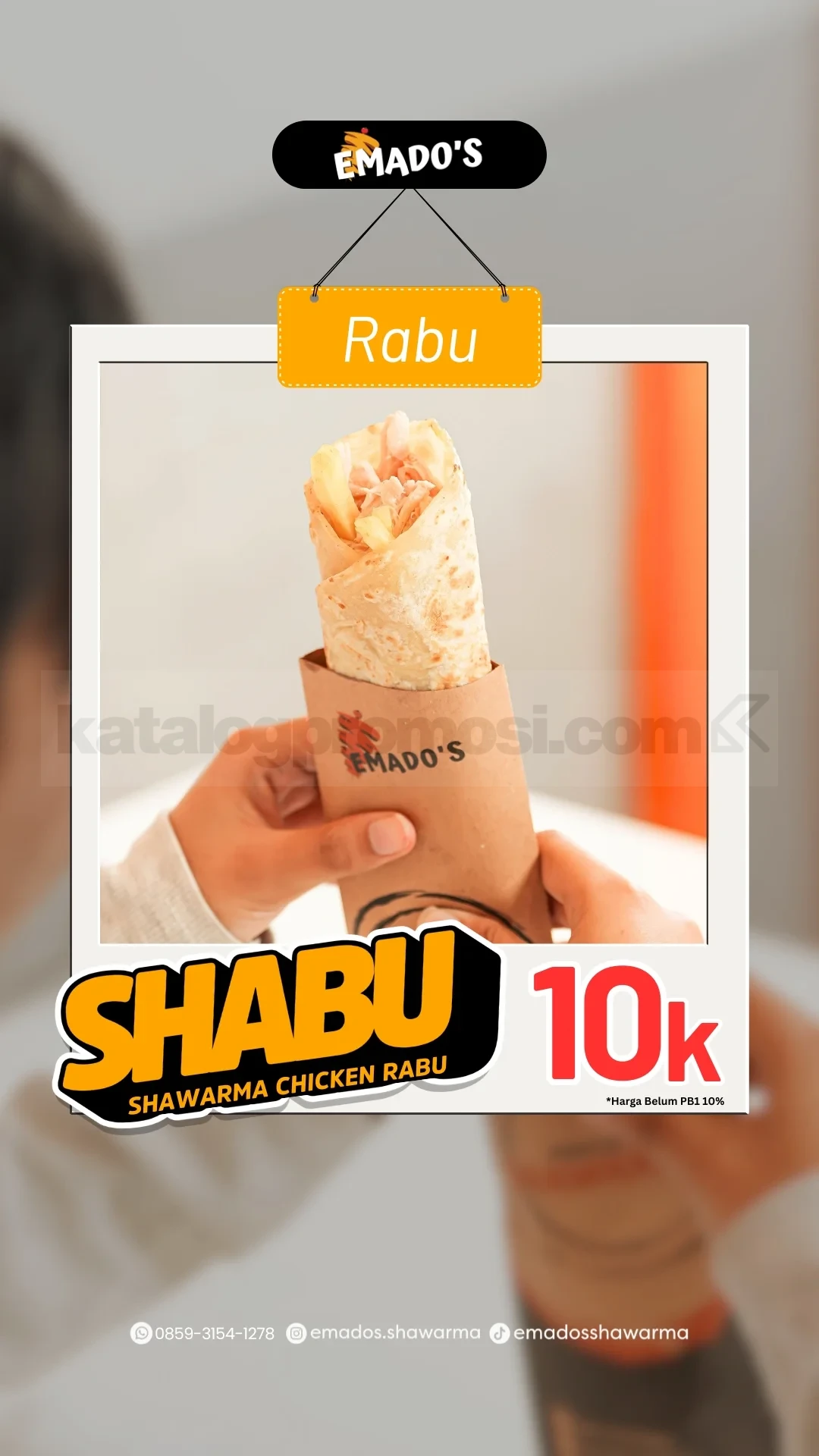 Promo Emado’s SHABU Shawarma Chicken Rabu Rp.10.000 Promo Emado’s SHABU Shawarma Chicken Rabu Rp.10.000, berlaku setiap Rabu untuk dine in, take away, dan WA Hotline di seluruh outlet Emados