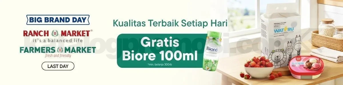 Promo Farmers Market Big Brand Day Gratis Biore 100ml Promo Farmers Market Big Brand Day gratis Biore 100ml belanja minimal Rp300.000 di Blibli