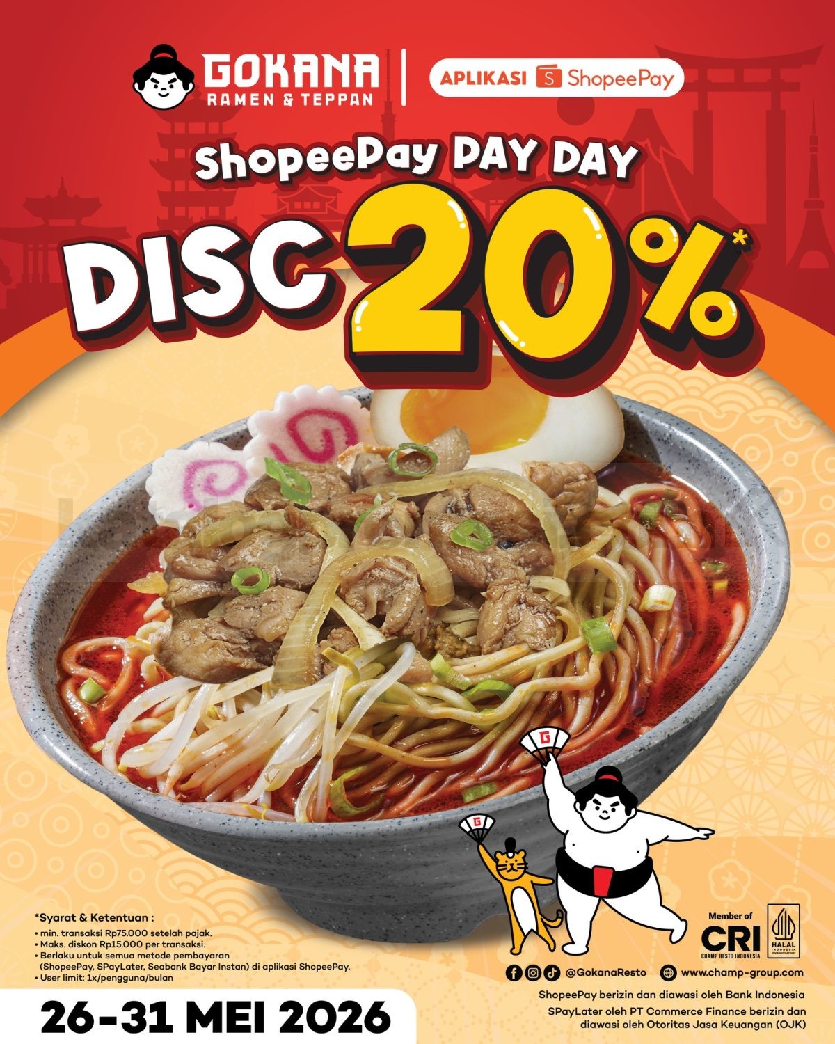 Promo Gokana ShopeePay Pay Day Diskon 20% Promo Gokana ShopeePay Pay Day Diskon 20% untuk pembayaran ShopeePay, SPayLater, dan SeaBank