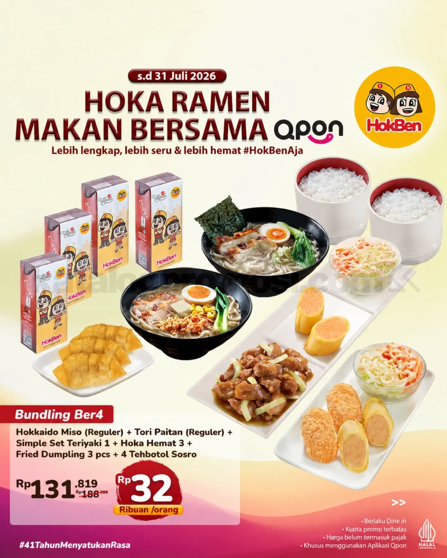 Promo HokBen Hoka Ramen Bundling Favorit Mulai Rp. 32 ribuan Promo HokBen Hoka Ramen Bundling Favorit Mulai Rp. 32 ribuan melalui aplikasi QPON untuk paket makan bersama.