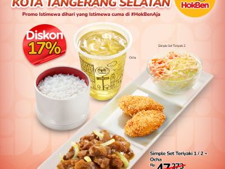 Promo HokBen HUT ke-17 Tangsel Simple Set Teriyaki Rp. 39.236 dengan diskon hingga 17% untuk paket Simple Set Teriyaki dan Ocha.