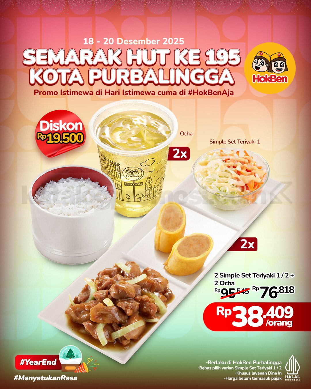 Promo HokBen HUT ke-195 Kota Purbalingga Diskon Rp. 19.500 Promo HokBen HUT ke-195 Kota Purbalingga Diskon Rp. 19.500 paket Simple Set Teriyaki makan berdua