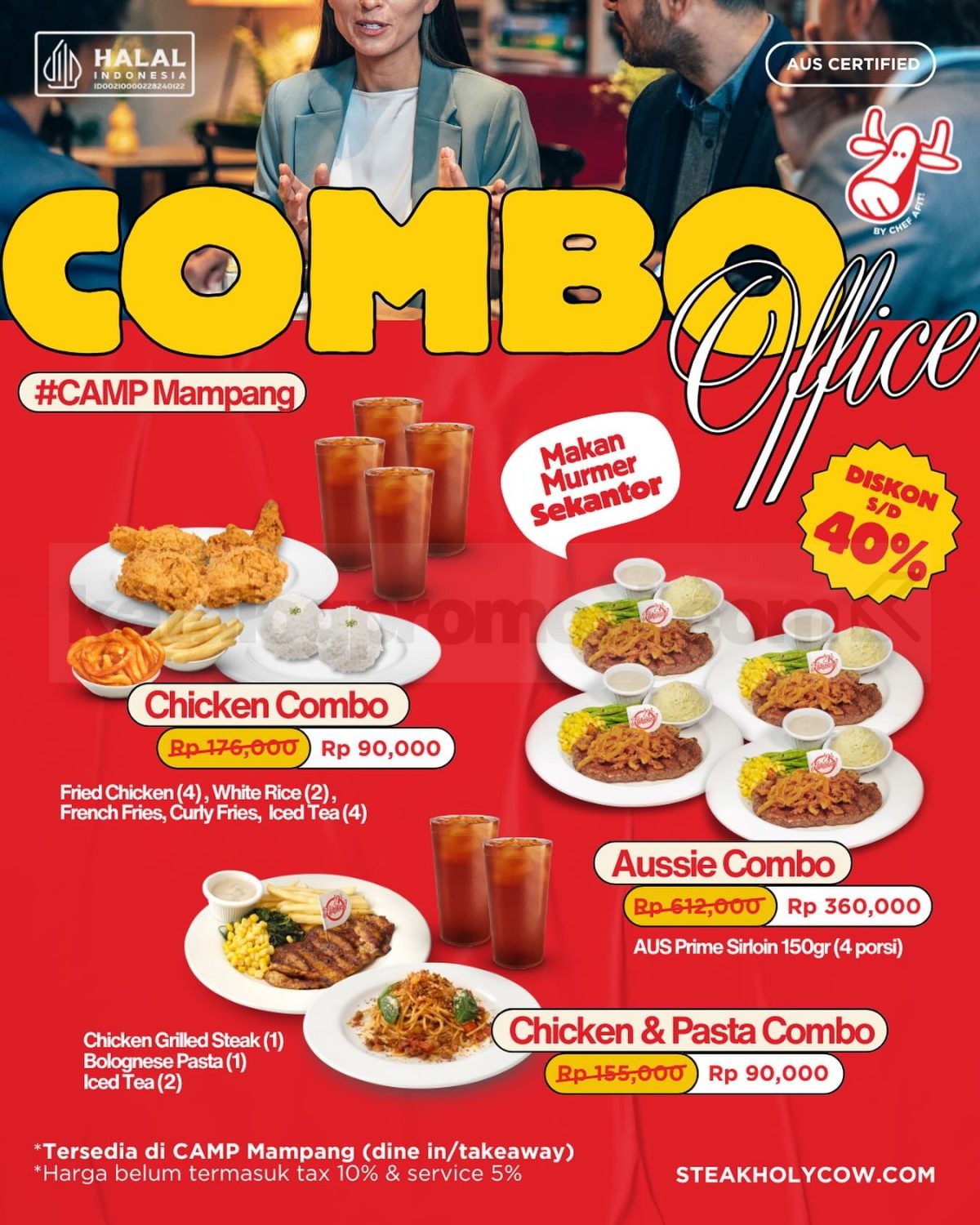 Promo Holycow COMBO OFFICE Diskon 40% Promo Holycow COMBO OFFICE Diskon 40% untuk Chicken, Aussie, dan Chicken & Pasta Combo