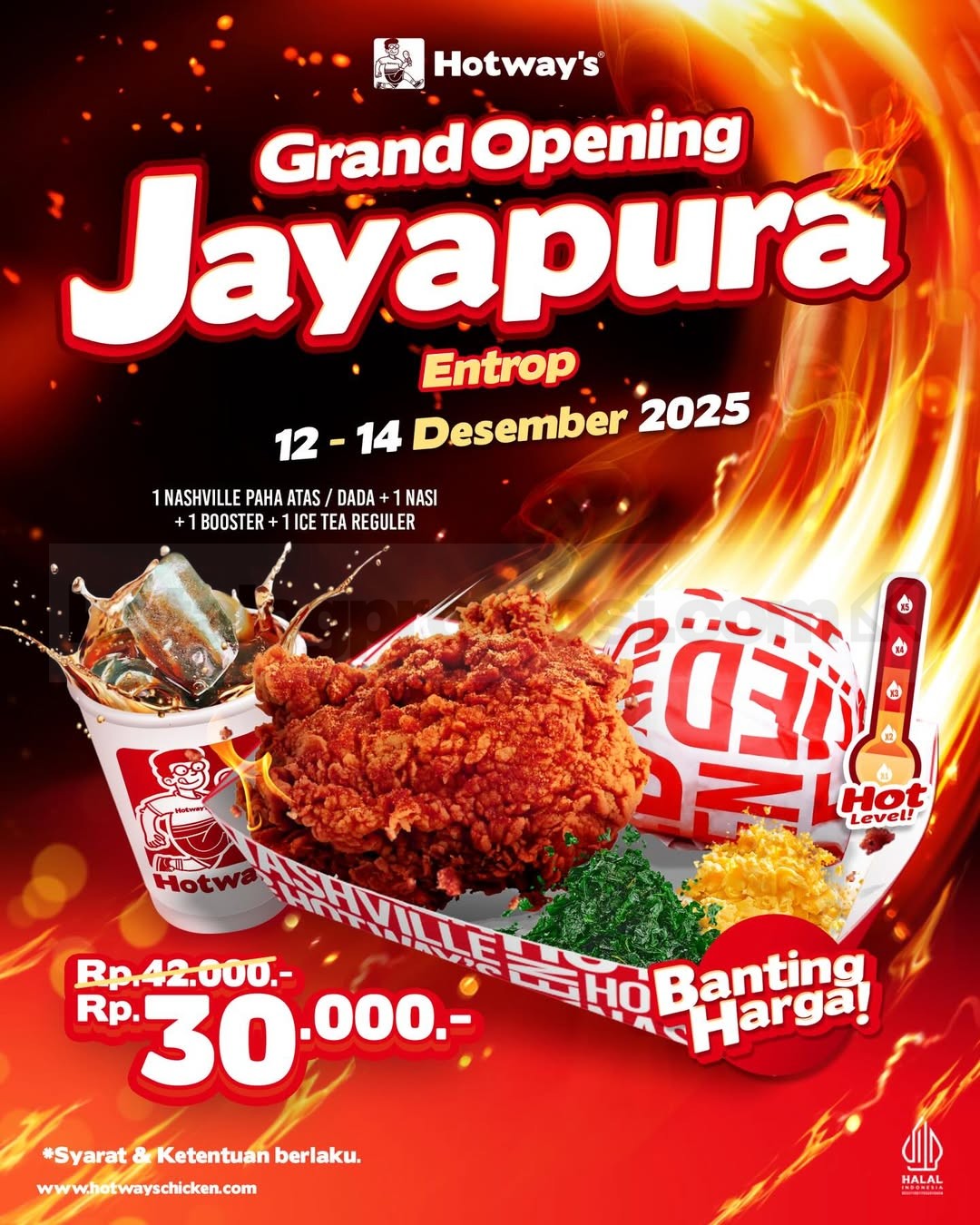 Promo Hotway's Chicken Grand Opening Banting Harga Rp.30.000 Promo Hotway's Chicken Grand Opening Banting Harga Rp.30.000, nikmati Nashville Hot Chicken lengkap paket hemat