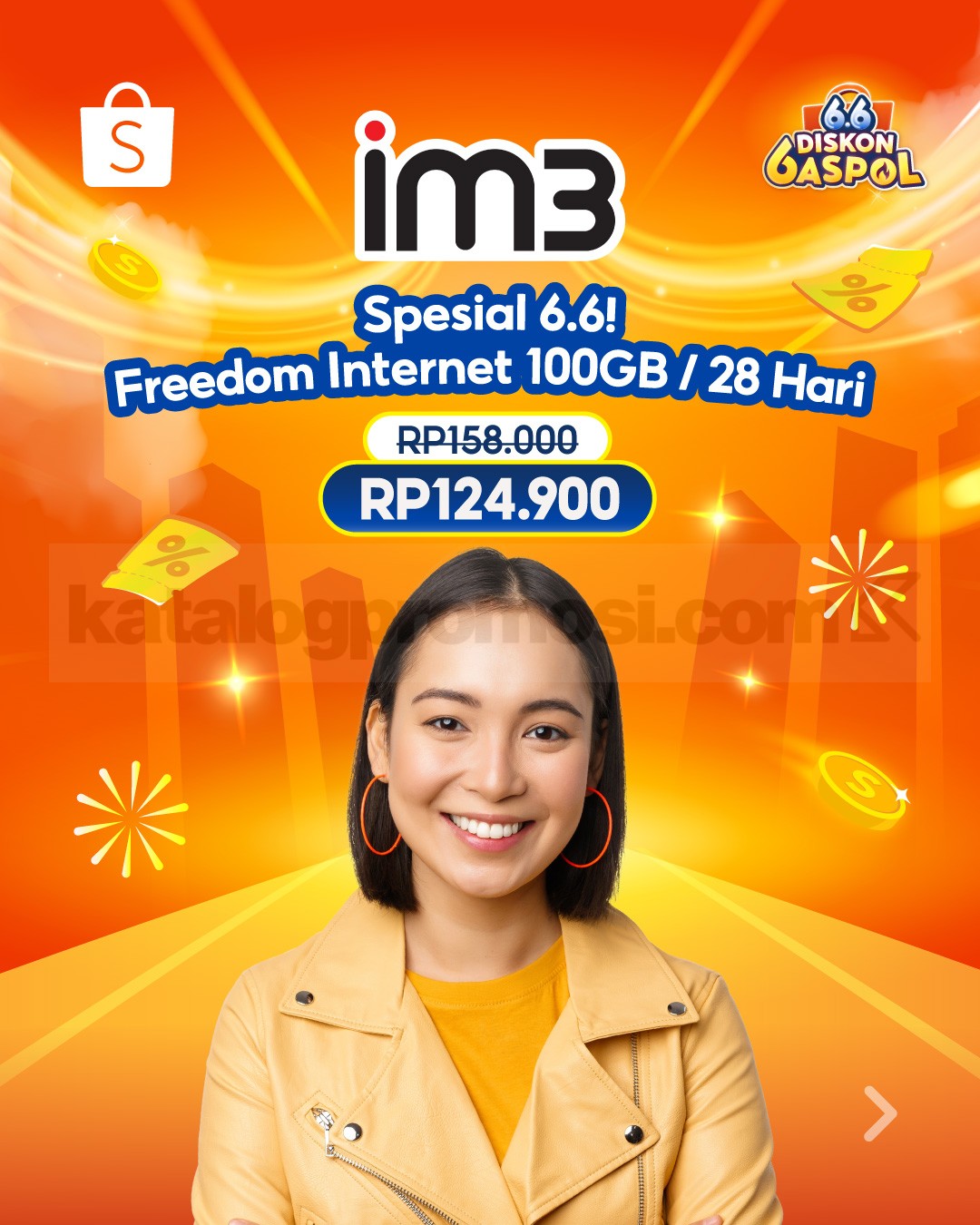 Promo IM3 Shopee Freedom Internet 100GB Rp. 124.900 Promo IM3 Shopee Freedom Internet 100GB Rp. 124.900 untuk 28 hari selama promo 6.6