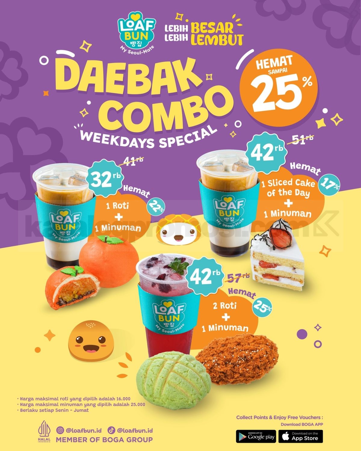 Promo Loaf Bun Daebak Combo Diskon sampai 25% Promo Loaf Bun Daebak Combo Diskon sampai 25% roti dan minuman mulai Rp. 32.000