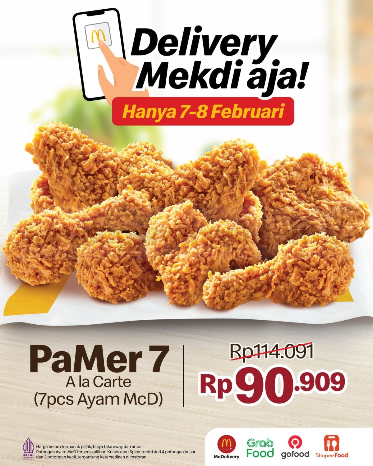 Promo McDonalds Delivery PaMer 7 A la Carte Rp 90.909 Promo McDonald’s Delivery PaMer 7 A la Carte isi 7 pcs Ayam McD harga Rp 90.909