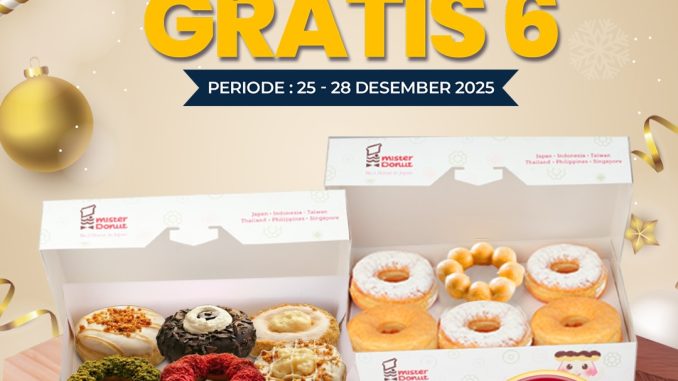 Promo Mister Donut Beli 6 Gratis 6 Donut dengan Honey Dipped, Sugar Raised & Mochido Honey
