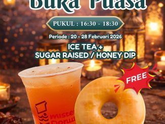 Promo Mister Donut Buka Puasa Free Ice Tea + Donat periode 20-28 Februari 2026 pukul 16.30-18.30