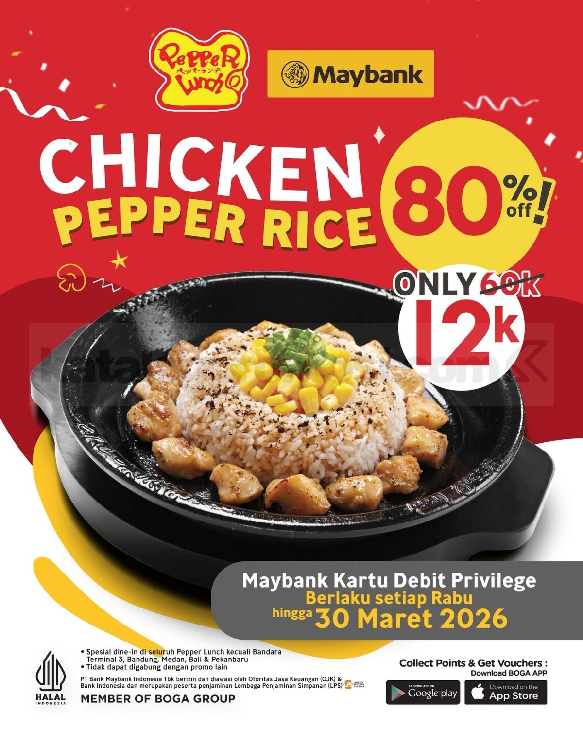 Promo Pepper Lunch Maybank Chicken Pepper Rice Diskon 80% Promo Pepper Lunch Maybank Chicken Pepper Rice Diskon 80% bayar Rp. 12.000 setiap Rabu