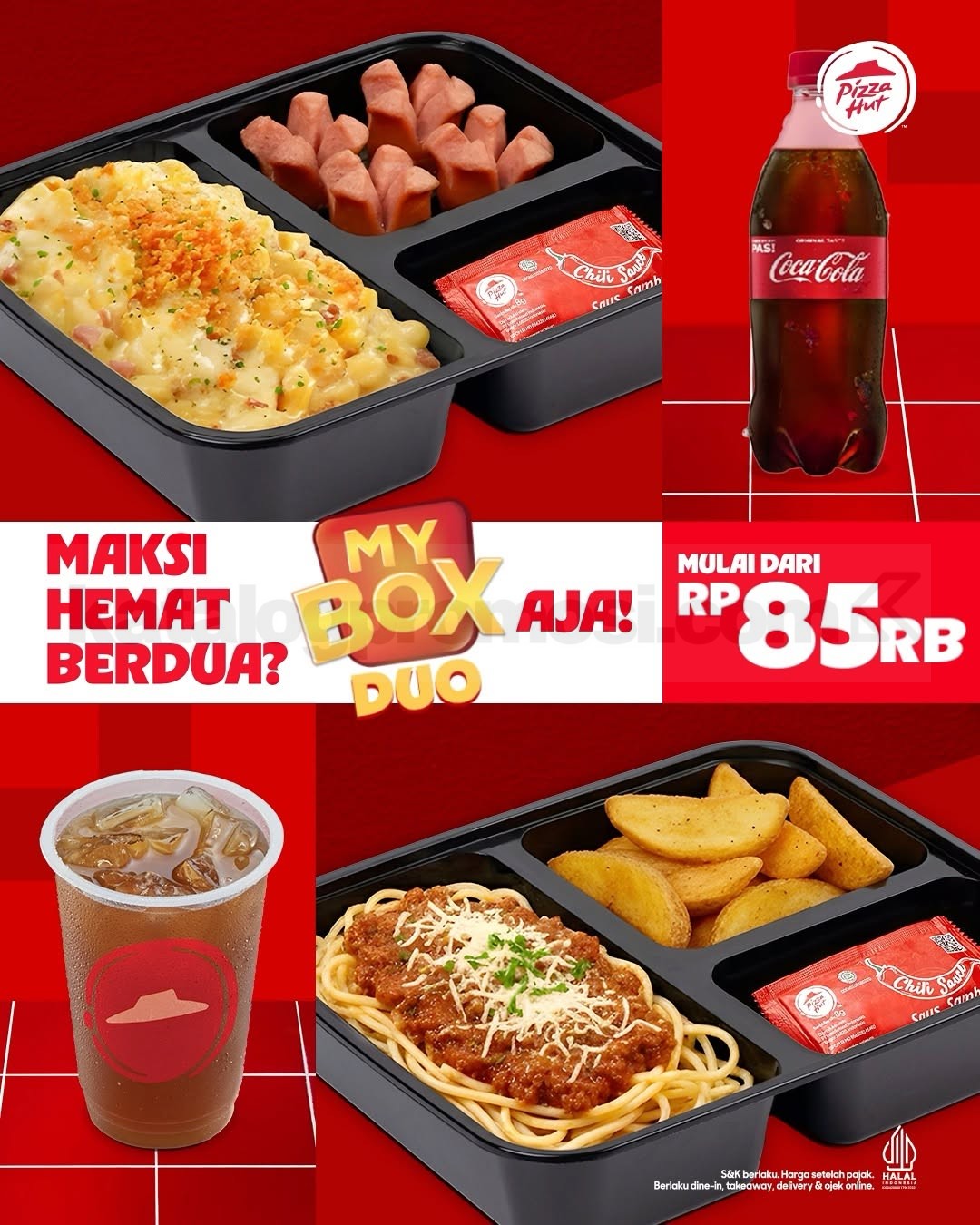 Promo Pizza Hut My Box Duo Mulai Rp 85ribu Promo Pizza Hut My Box Duo mulai Rp85ribu dengan paket 2 pizza/pasta, 2 appetizer, dan 2 minuman