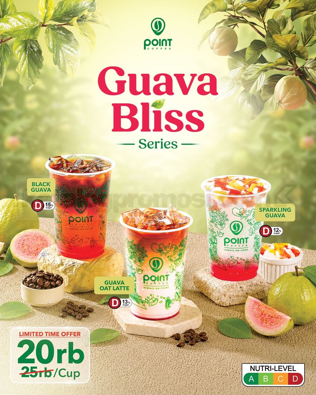 Promo Point Coffee NEW Guava Bliss Series cuma Rp20.000 Promo Point Coffee NEW Guava Bliss Series Grand Launching Rp20.000 dengan tiga varian minuman baru.