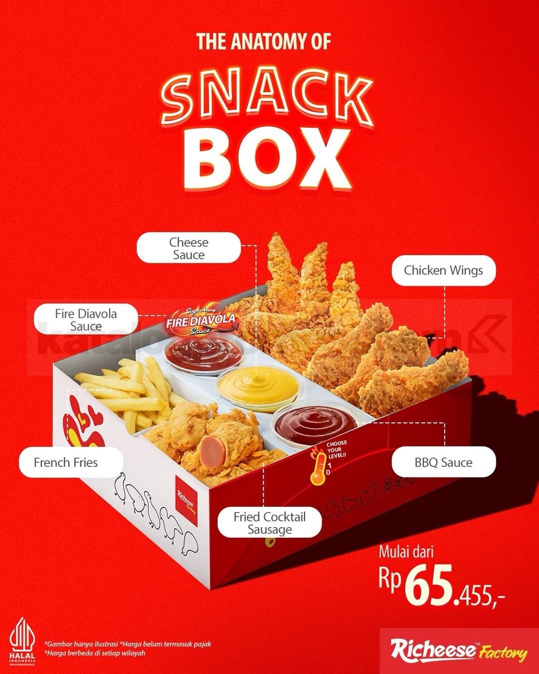 Promo Richeese Factory Snack Box Mulai Rp. 65.455 Promo Richeese Factory Snack Box Mulai Rp. 65.455 isi kentang sosis dan chicken wings
