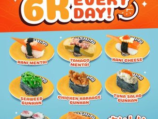 Promo Sushi Ya 6K Every Day dengan menu sushi harga Rp. 6.000 per piring di seluruh outlet