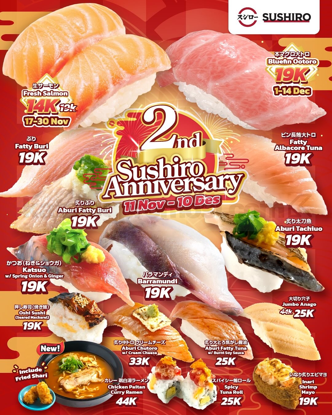 Promo SUSHIRO 2nd Anniversary Sushi Mulai Rp. 14ribu Promo SUSHIRO 2nd Anniversary Sushi Mulai Rp. 14ribu 1