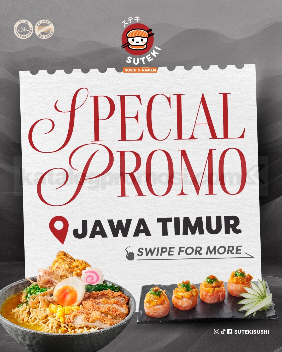 Promo Suteki Sushi Yasui Set Rp73.000 Promo Suteki Sushi Yasui Set Rp73.000 dengan ramen, sushi roll, dan Happy Hour FREE Horenzo Roll