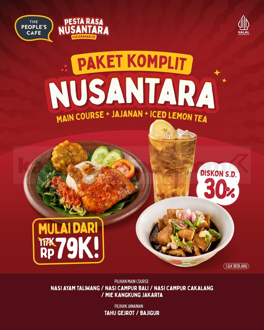 Promo The People’s Cafe Paket Komplit Nusantara Rp79.000 Promo The People’s Cafe Paket Komplit Nusantara Rp79.000 dengan main course, jajanan, dan iced lemon tea