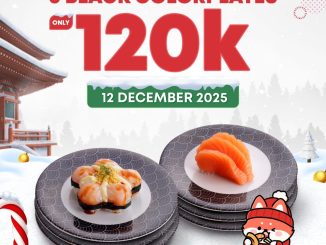 Promo Tom Sushi 12.12 Black Colorplate Rp. 120.000 untuk 6 plate dine-in di hampir seluruh outlet.