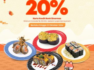 Promo Tom Sushi Pekanbaru Diskon 20% Kartu Kredit Bank Sinarmas berlaku hingga 31 Oktober 2026