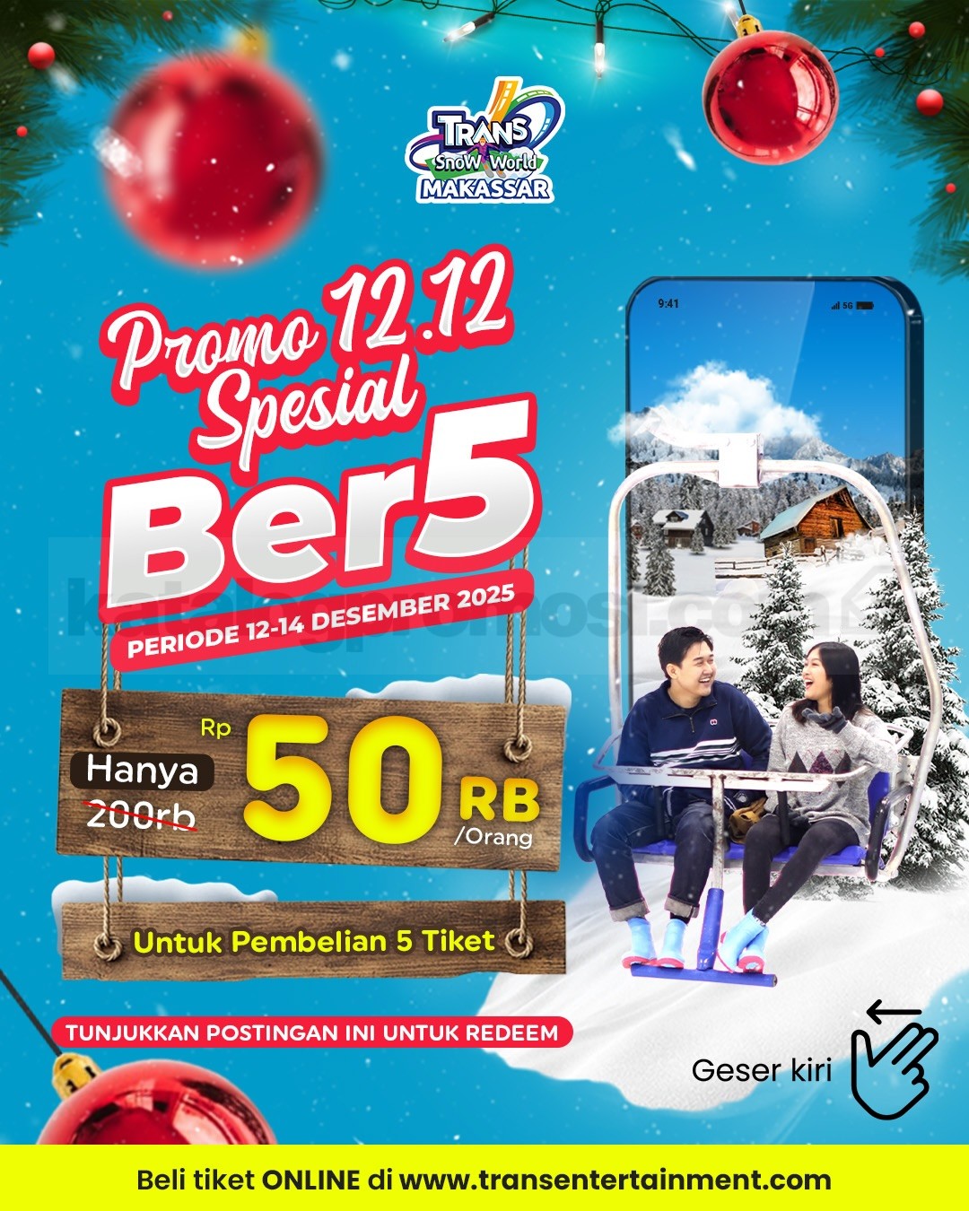 Promo Trans Snow World Makassar 12.12 Tiket Mulai Rp.50.000 Promo Trans Snow World Makassar 12.12 Tiket Mulai Rp.50.000 dengan harga hemat untuk pembelian bundling