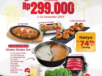 Promo Washoku Sato Holiday Package Rp. 299.000 berisi paket ber-4 dengan menu lengkap dan free flow gohan sepanjang Desember 2025.
