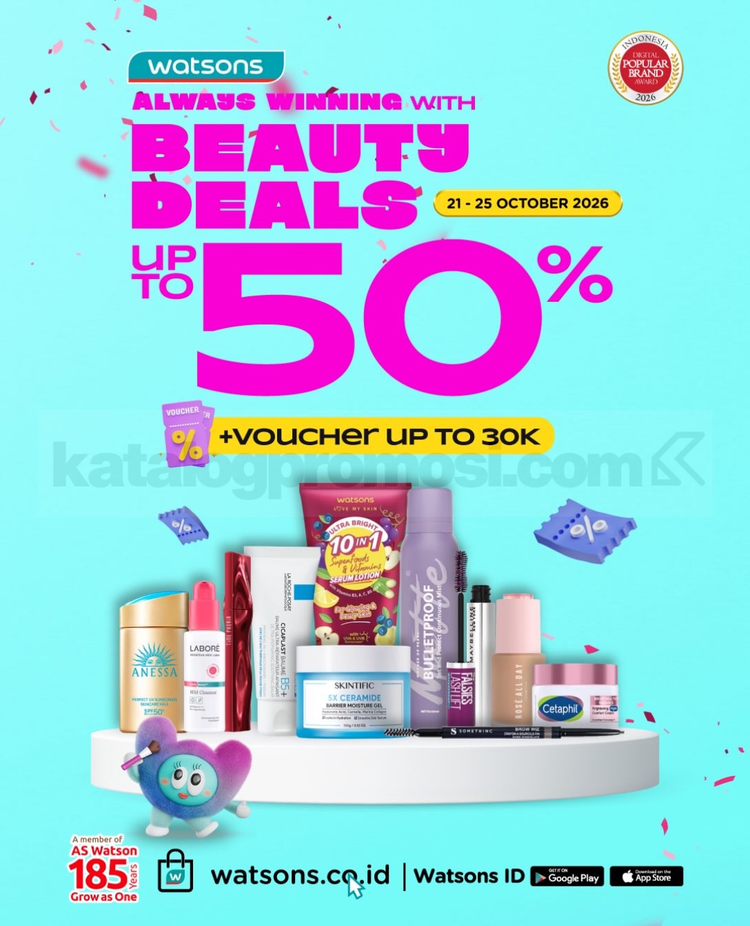 Promo Watsons Beauty Deals Diskon hingga 50% Promo Watsons Beauty Deals diskon hingga 50% dan voucher hingga Rp30.000 pada 21–25 Oktober 2026