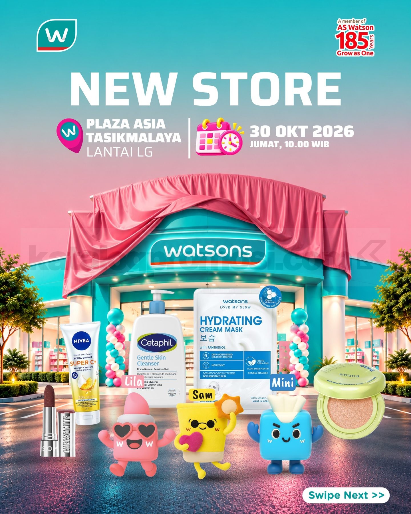 Promo Watsons Opening Sale Diskon hingga 50% Promo Watsons Opening Sale diskon hingga 50% dan voucher Rp50.000 di Plaza Asia Tasikmalaya.