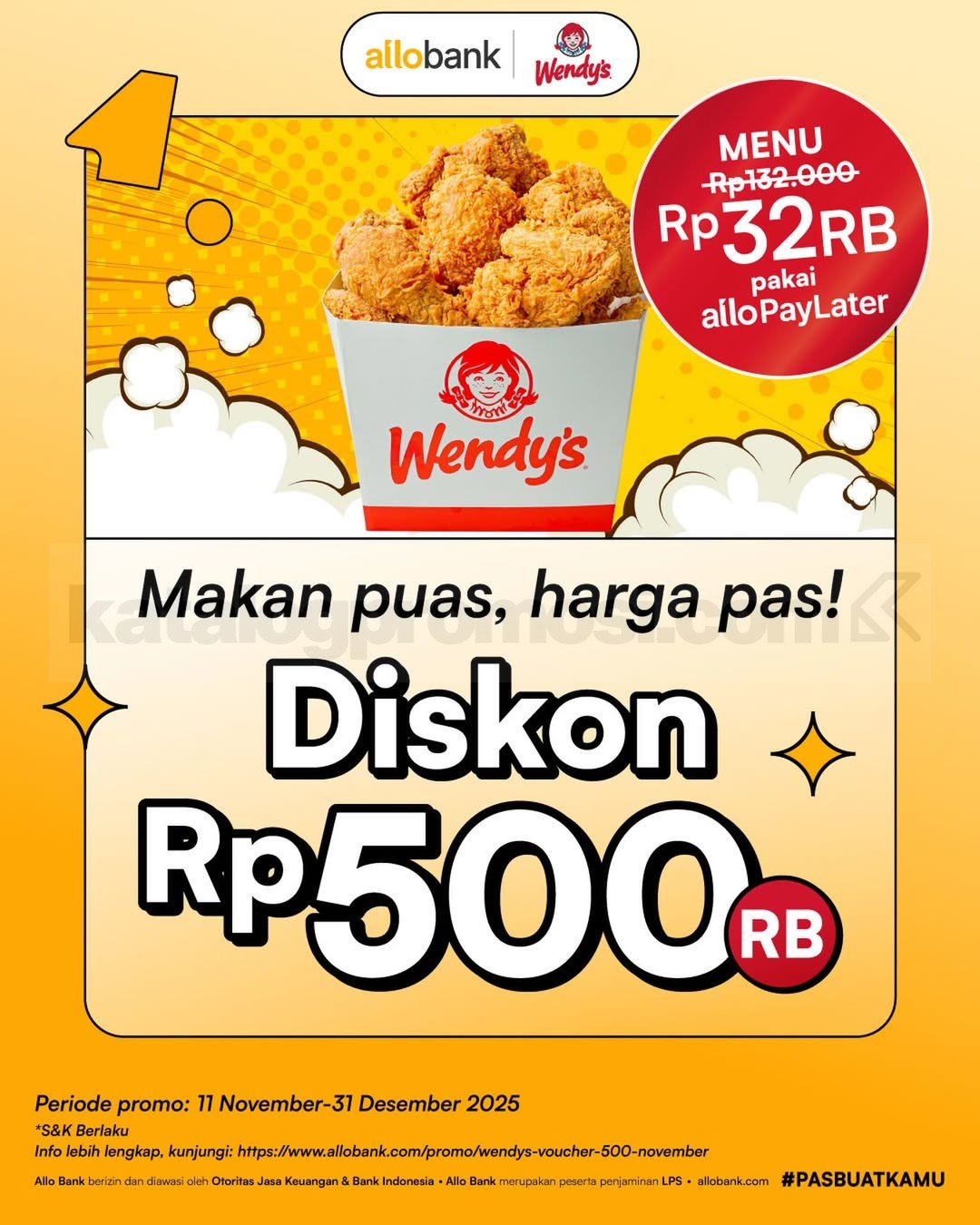 Promo Wendy’s x Allo Bank Diskon Hingga Rp500K Promo Wendy’s x Allo Bank Diskon Hingga Rp. 500.000 Chicken Box