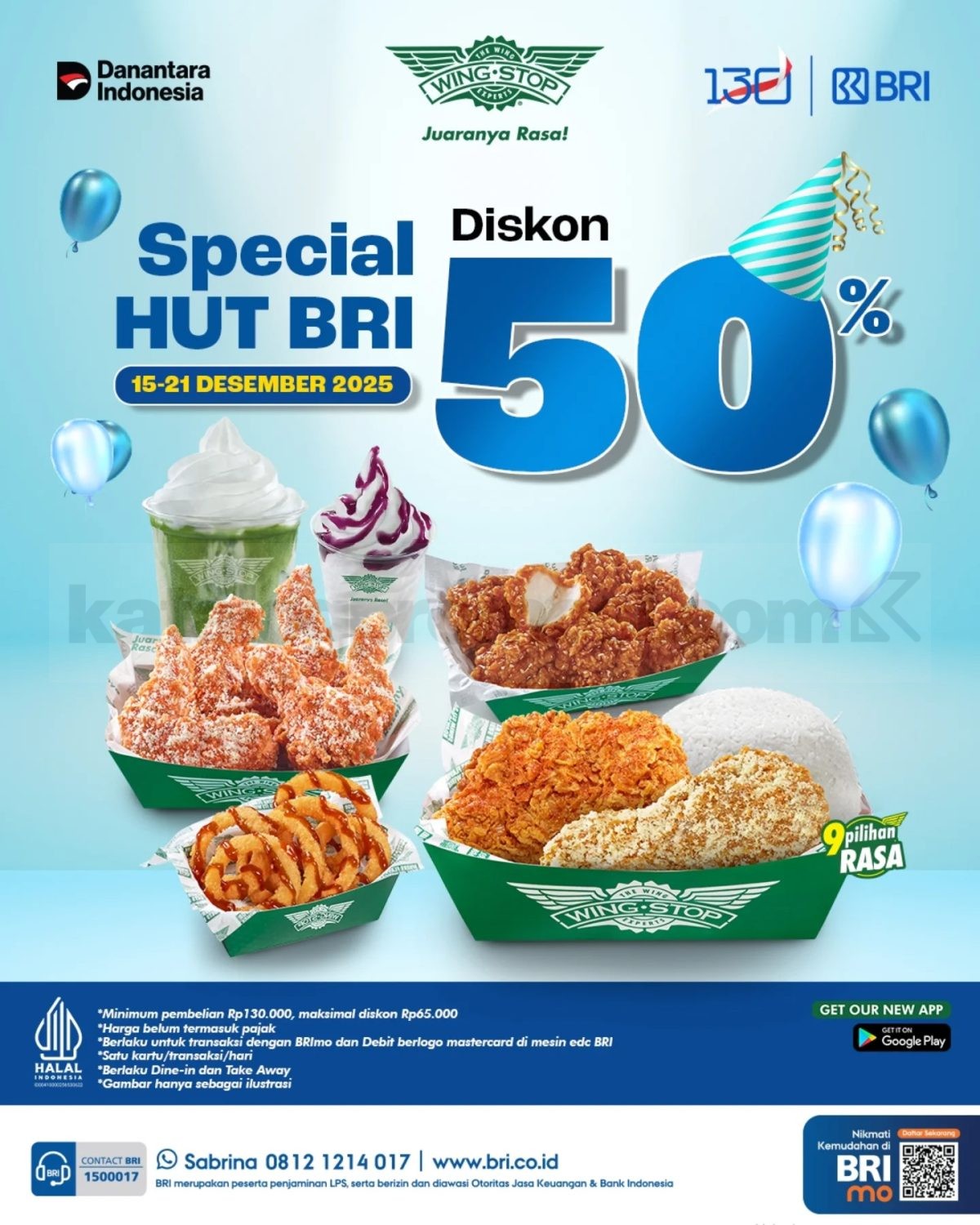 Promo Wingstop HUT BRI Diskon 50% Promo Wingstop HUT BRI diskon 50% maksimal Rp. 65.000
